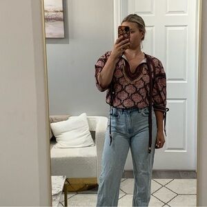 Anthropologie Let Me Be Blouse in Pink Brown Paisley